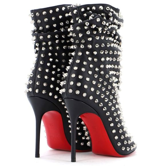 Christian Louboutin Women's Guerilla Peep Toe Slouchy Ankle Boots Studded Leathe - Picture 3 of 4